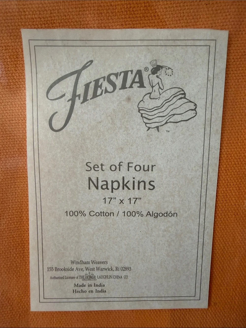 Fiesta Set of 4 Retired Tangerine Dinner Napkins NOS
